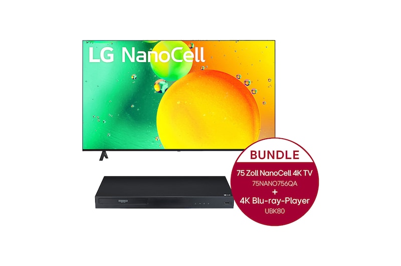 LG 75 Zoll LG NanoCell 4K TV Nano75 &amp; 4K Blu-ray-Player mit Dolby Atmos®, 75NANO756QA.UBK80